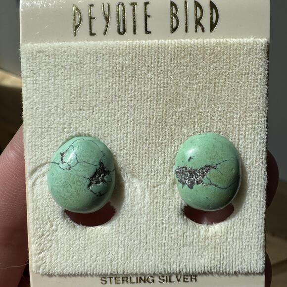 Peyote Bird 925 Sterling Silver Turquoise Green Natural Stone Clip On Earrings - Picture 1 of 5